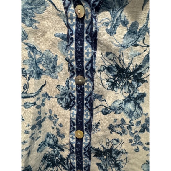Magaschoni Blue Floral Linen Button Front Shirt Size S/P - Picture 2 of 8